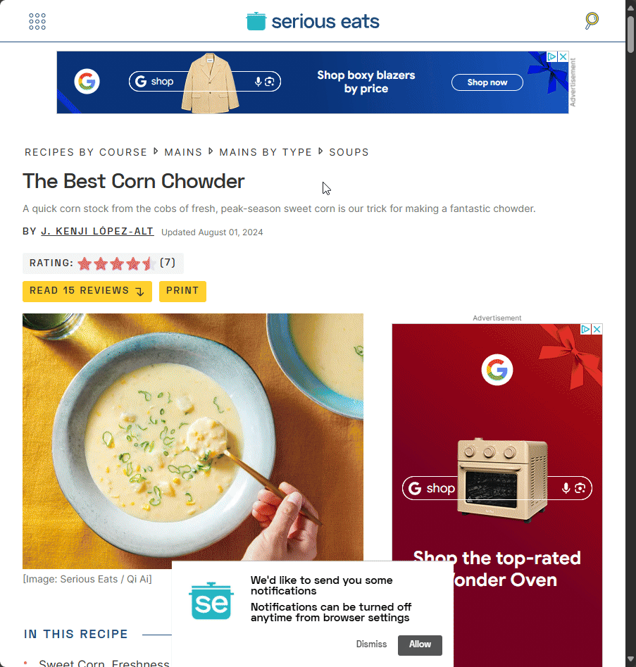 Ad clogged recipe site